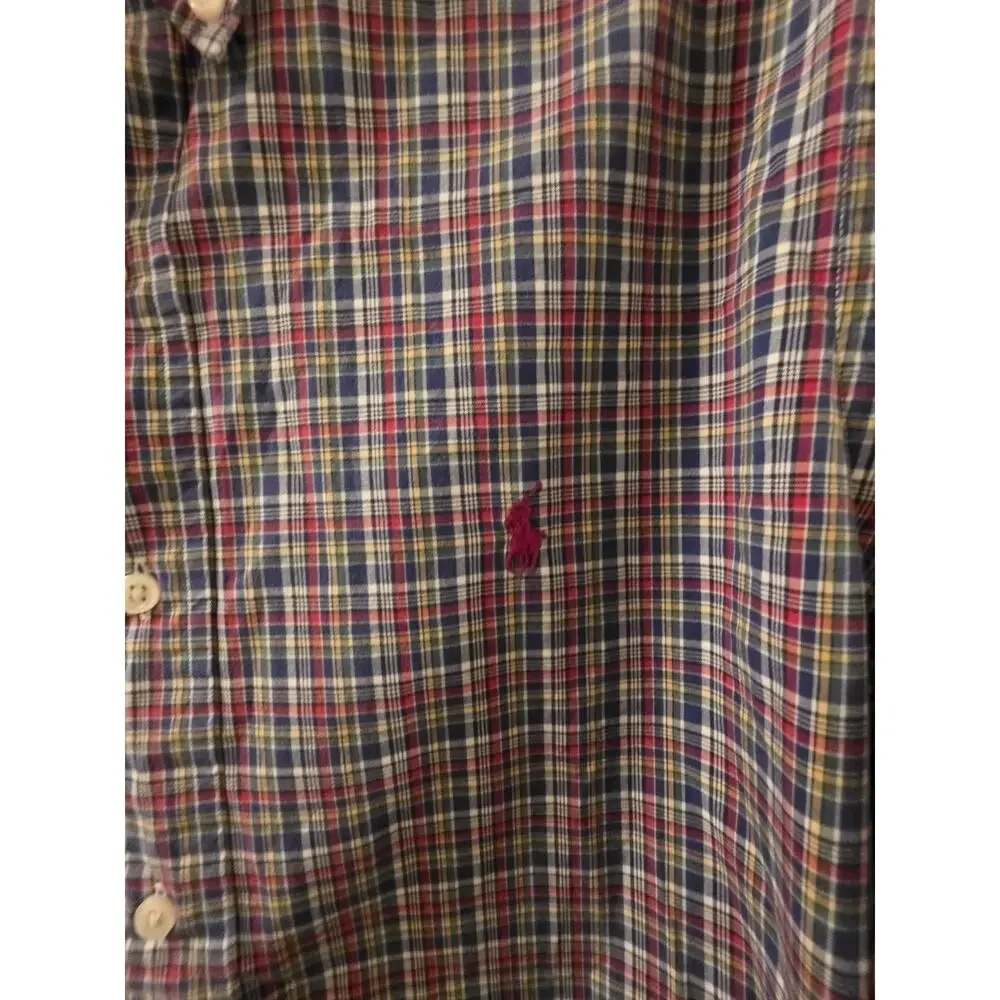 Polo Ralph Lauren Button-Down Red Plaid Dress Shirt Men's Size M Preppy Office